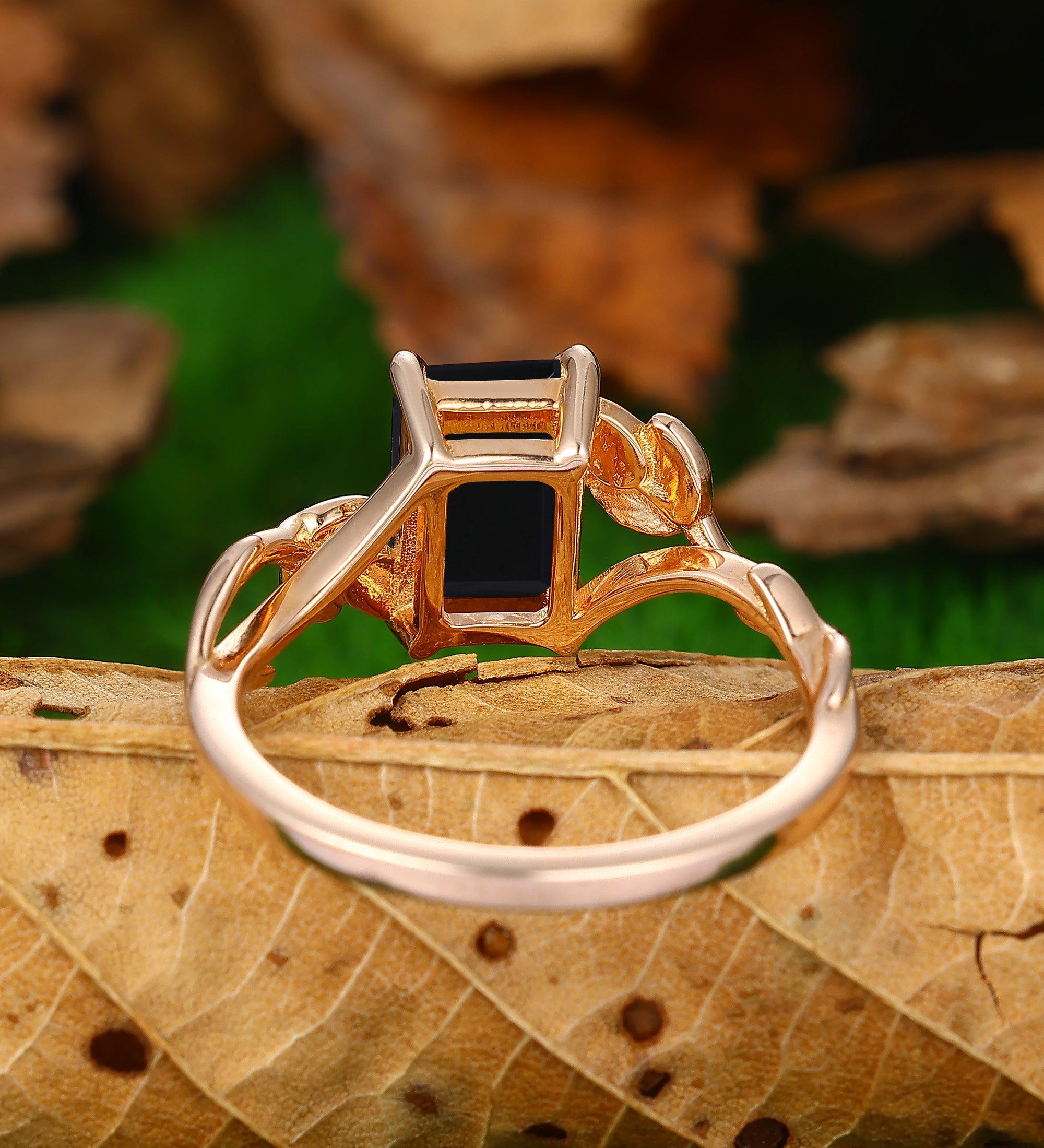 Twisted Leaf Vine Design 2.5 Carat Black Onyx Engagement Ring In