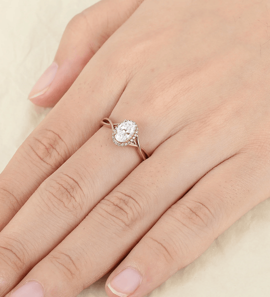 Twisted Oval Lab Grown Diamond Engagement Ring Halo Ring - Esdomera
