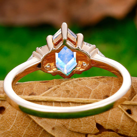 Unique 1.1CT Long Hexagon Cut Moonstone Prongs Ring Gift For Women - Esdomera