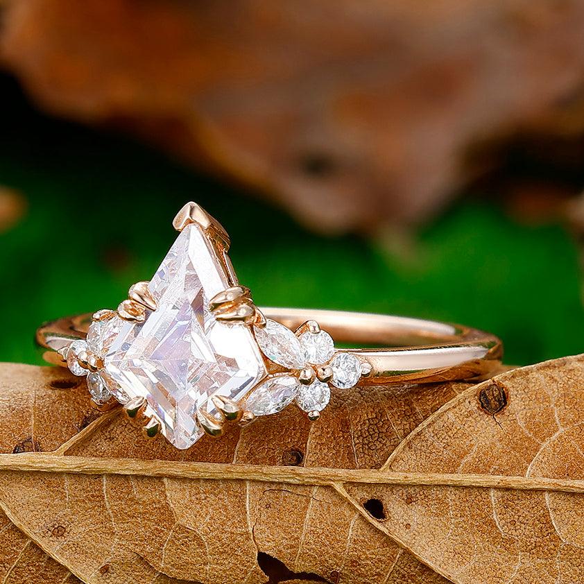 Unique Kite Cut Moissanite Engagement Ring For Wedding Gift