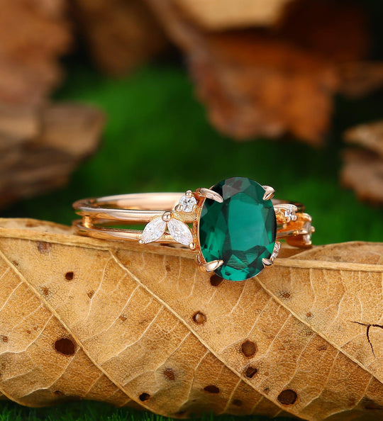 unique 2CT emerald engagement ring enhancer wedding band 14k Soild Gold Promise Anniversary Ring - Esdomera