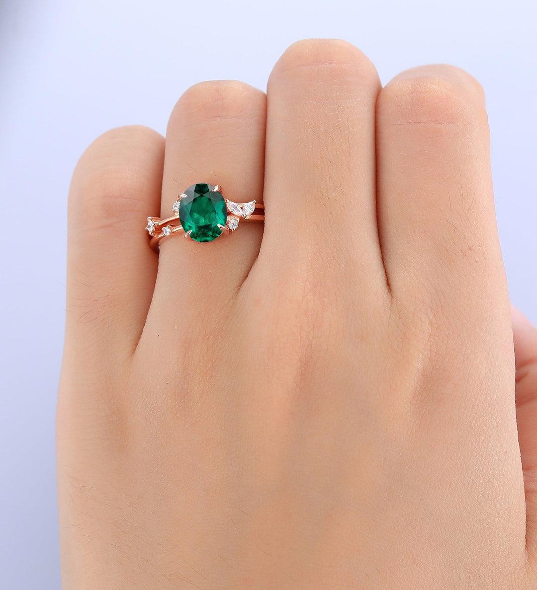 unique 2CT emerald engagement ring enhancer wedding band 14k Soild Gold Promise Anniversary Ring - Esdomera