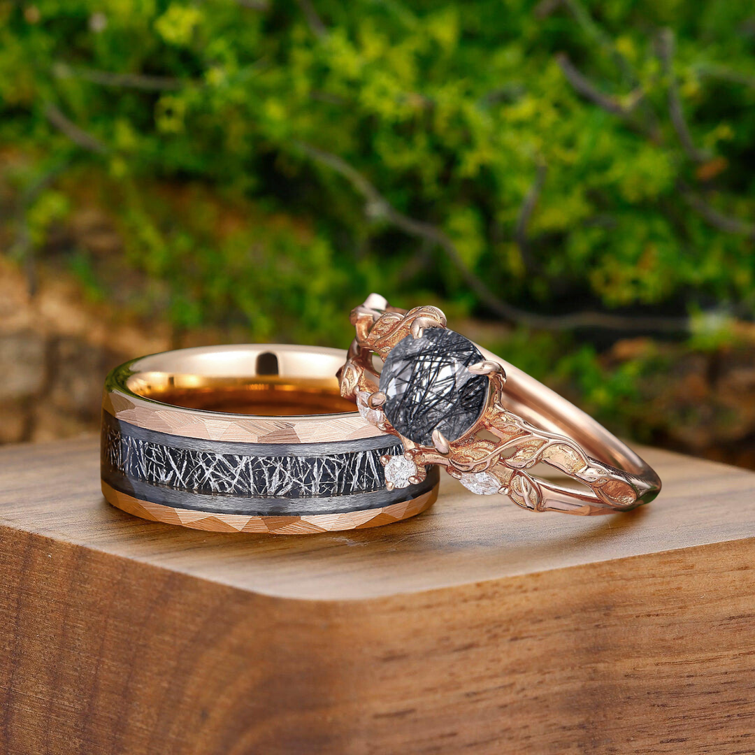 Meteorite Ring Matching Wedding Bands For Him And Her Meteorite