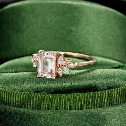Unique Design 2 Carat Emerald Cut Side Stone Moissanite Engagement Ring Anniversary Gifts - Esdomera