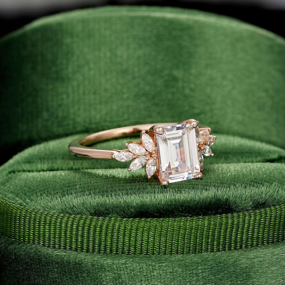 Unique Design 2 Carat Emerald Cut Side Stone Moissanite Engagement Ring Anniversary Gifts - Esdomera