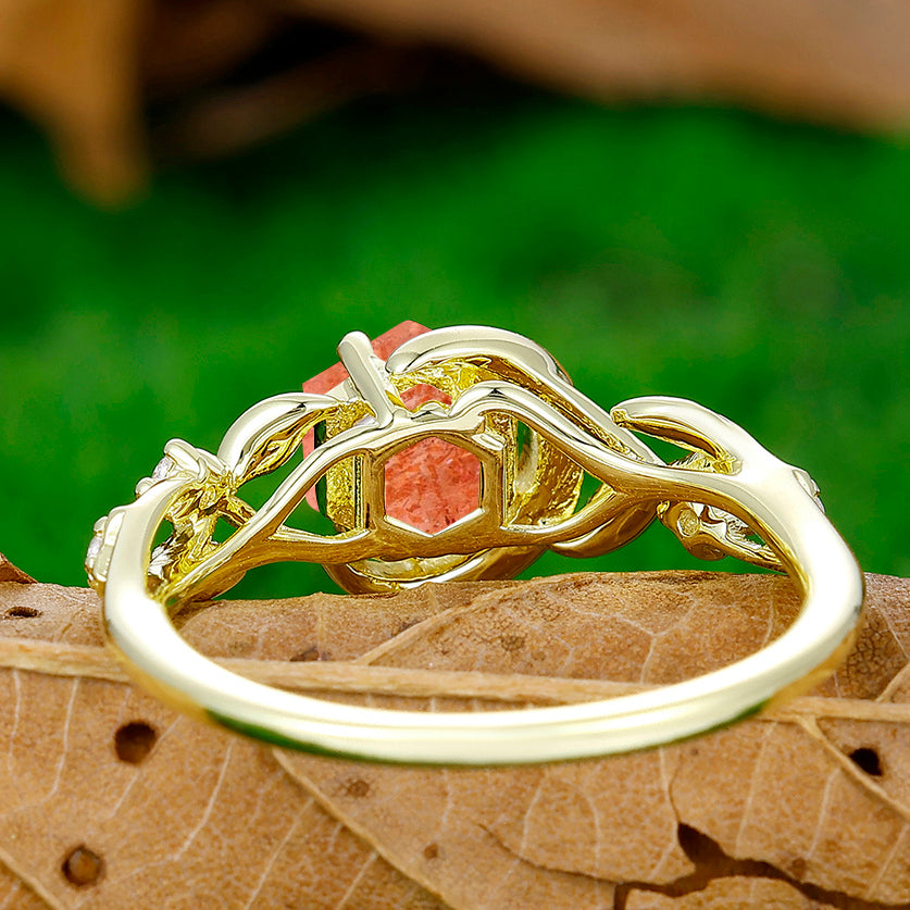 Unique Half Moon Leaves Orange Sunstone Engagement Ring Women Promise Ring - Esdomera