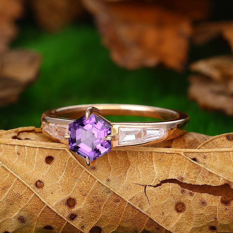 Natural Amethyst Engagement Ring Set with stack band in Sterling Silver,Bridal factory Set Ring,Anniversary Gift,February Birthstone,Gift for Her