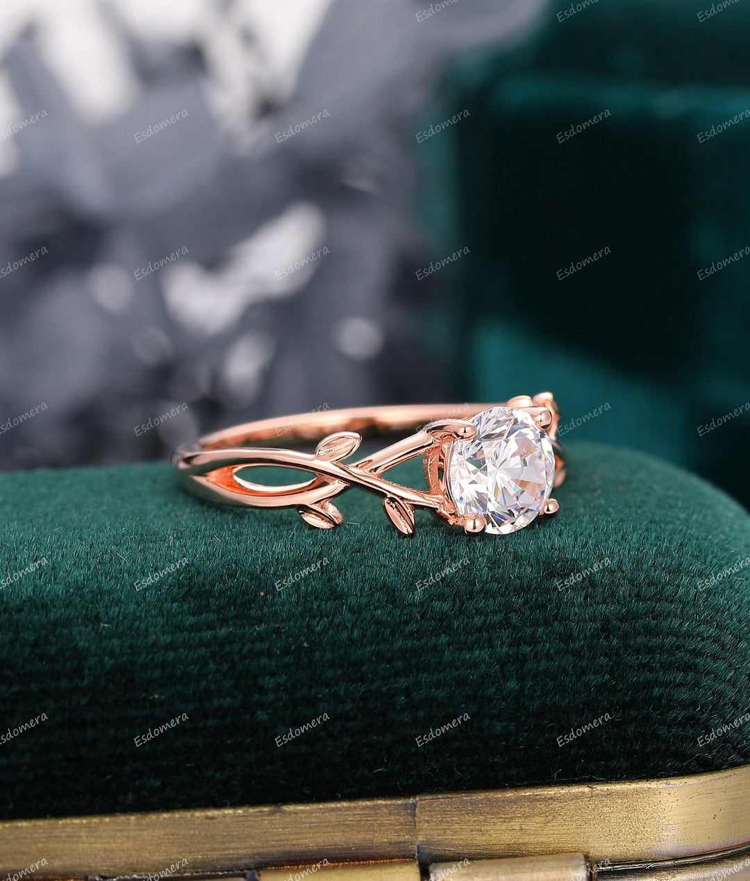 Unique Leaf Round Cut 1CT Lab Grown Diamond Anniversary Ring - Esdomera