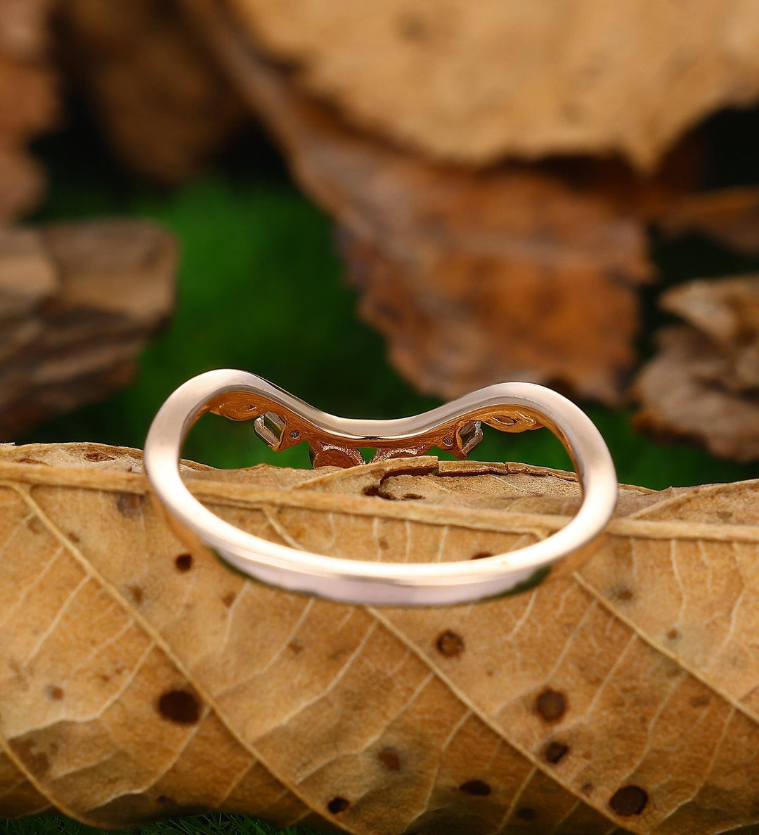 Unique Leaf Stacking Matching Ring Curved Lab Grown Diamond Wedding Band - Esdomera