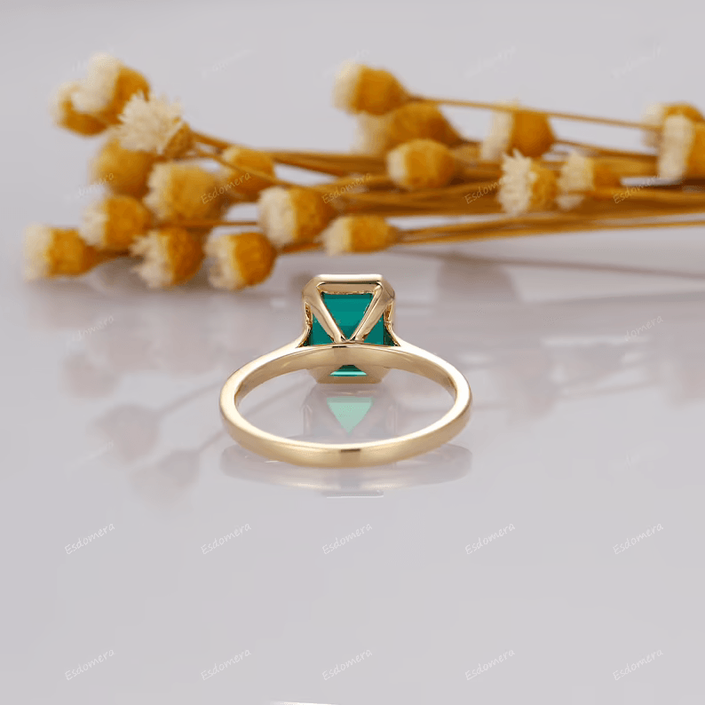 Unique May Birthstone Ring, 3CT Emerald Cut Emerald Engagement Ring, Bezel Set Emerald Anniversary Ring For Women, Vintage Solitaire Ring - Esdomera