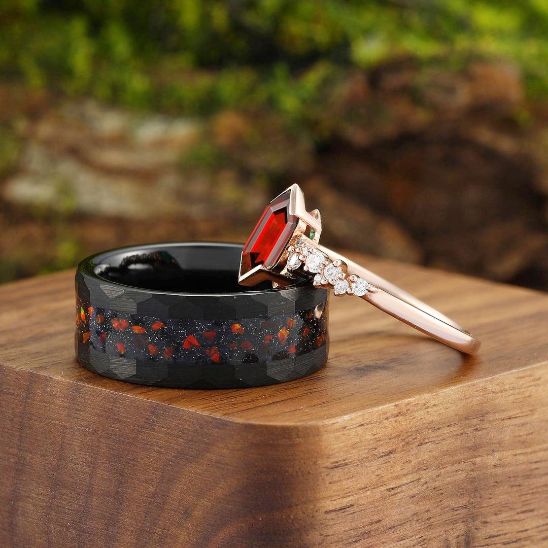 Black Tungsten Ring Black Garnet Ring Black And Red Wedding Rings