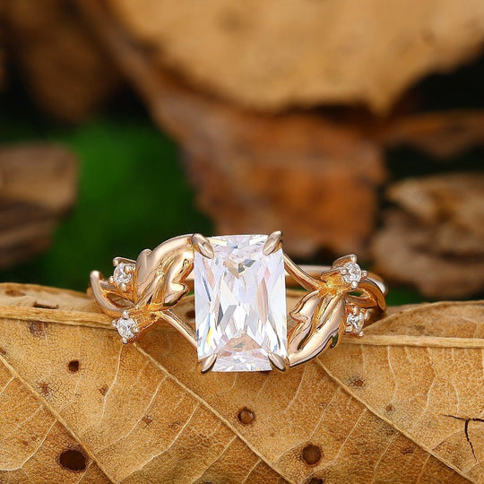 Unique Nature Inspired Emerald Lab Grown Diamond Wedding Ring Women - Esdomera