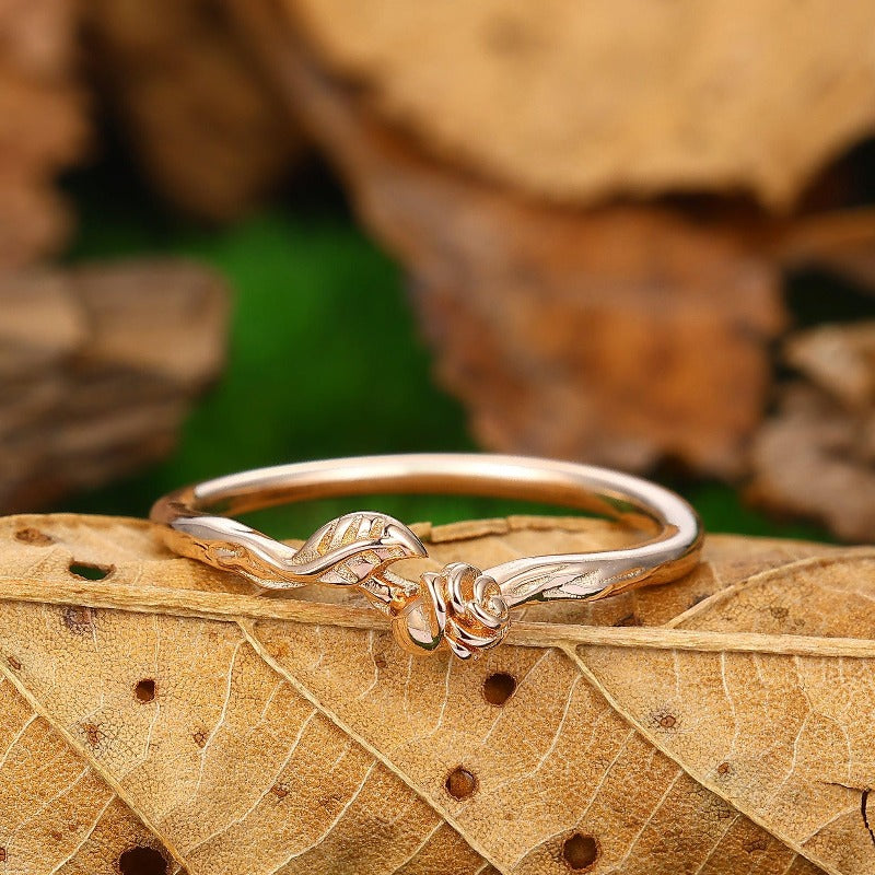 Unique Rose Design Bridal Band Floral Wedding Band - Esdomera