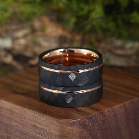 Black Grooved Rhombic Rose Gold 8mm Tungsten Matching Rings for Friends