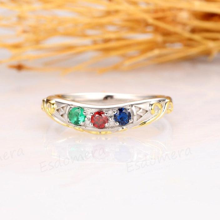 Video Game Wedding Band 14k Two Tone Gold Zelda Ring Natural Gemstone Ring - Esdomera