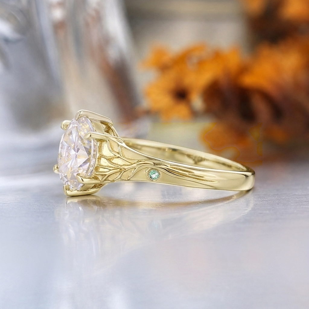 1.5CT Oval Cut Moissanite Nature Inspired Leaf Engagement Ring, 14K Gold