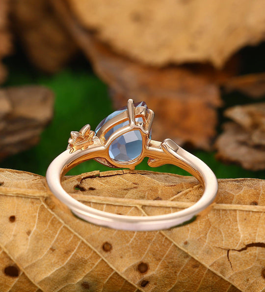 vintage 1.35CT alexandrite engagement wedding ring 14k gold nature inspired maple leaf ring - Esdomera
