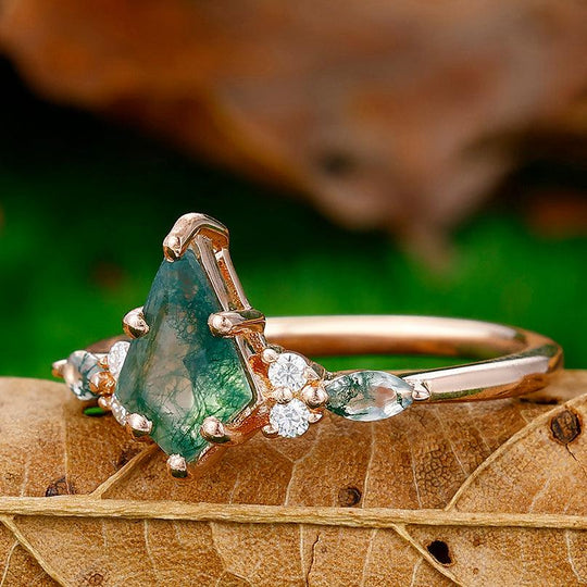 Vintage 1.35CT Kite Cut Moss Agate Engagement Ring Anniversary Bridal Ring Gift - Esdomera