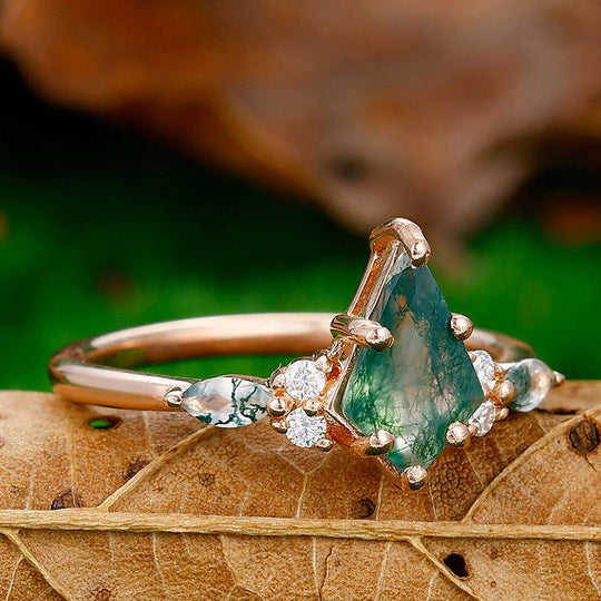 Vintage 1.35CT Kite Cut Moss Agate Engagement Ring Anniversary Bridal Ring Gift - Esdomera