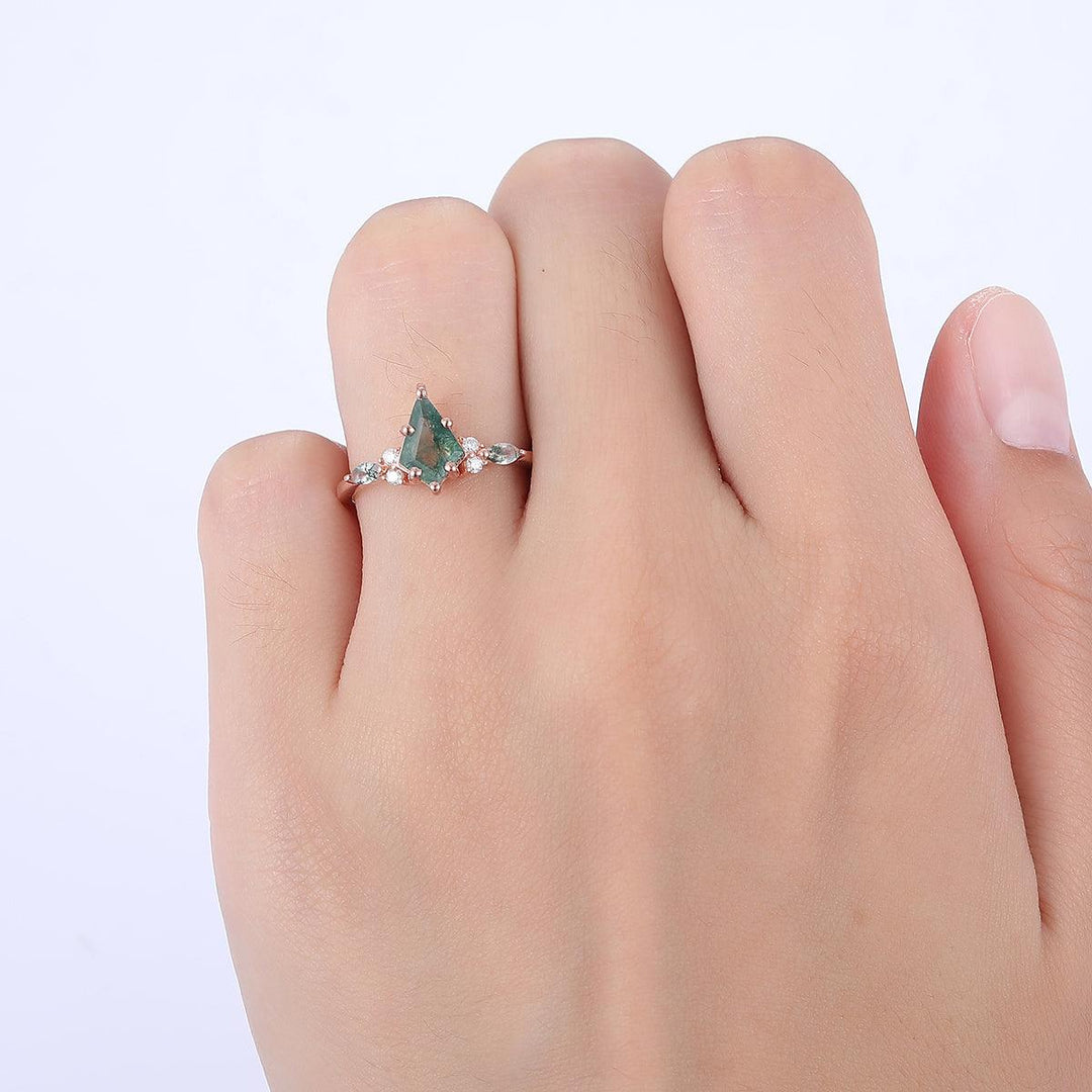 Vintage 1.35CT Kite Cut Moss Agate Engagement Ring Anniversary Bridal Ring Gift - Esdomera