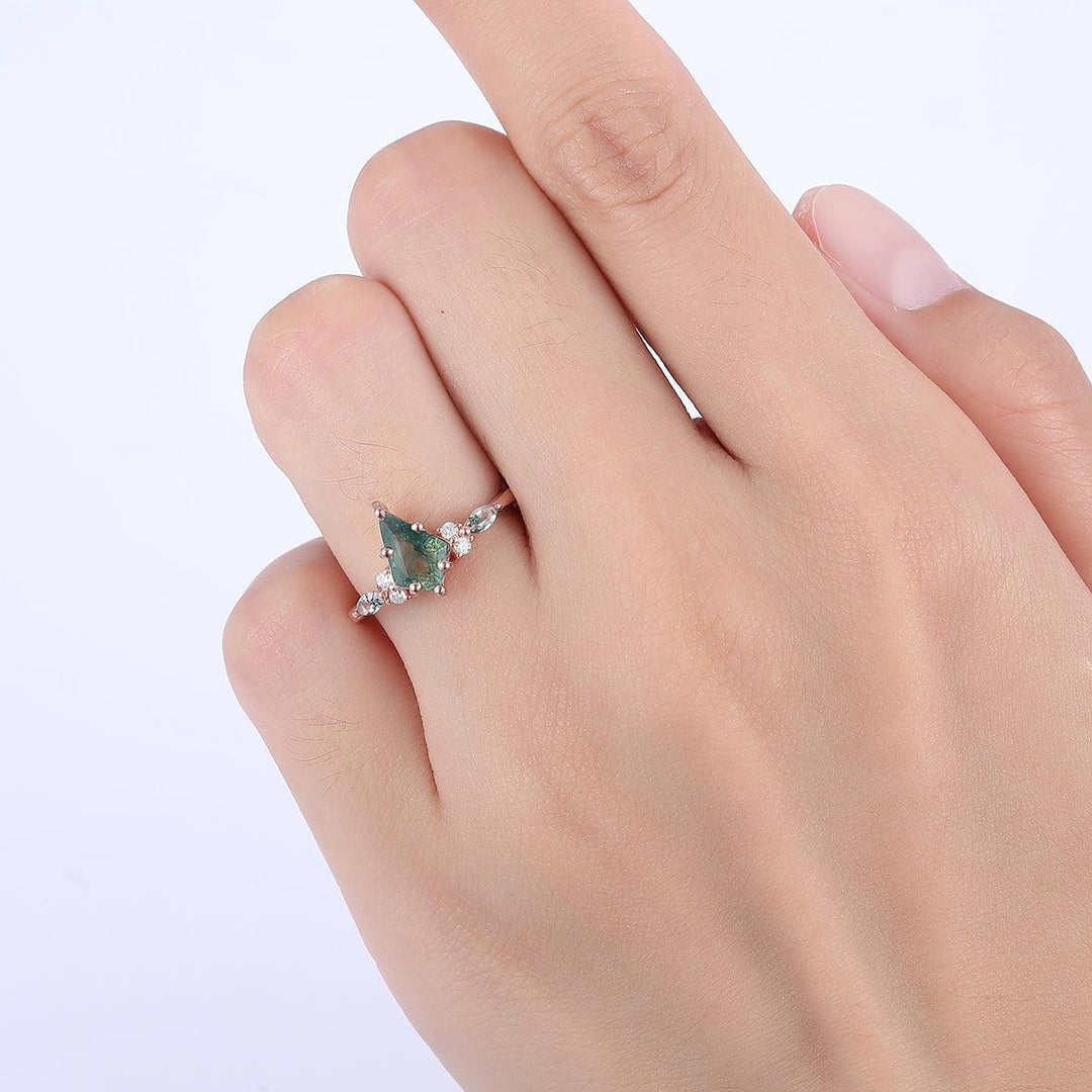 Vintage 1.35CT Kite Cut Moss Agate Engagement Ring Anniversary Bridal Ring Gift - Esdomera