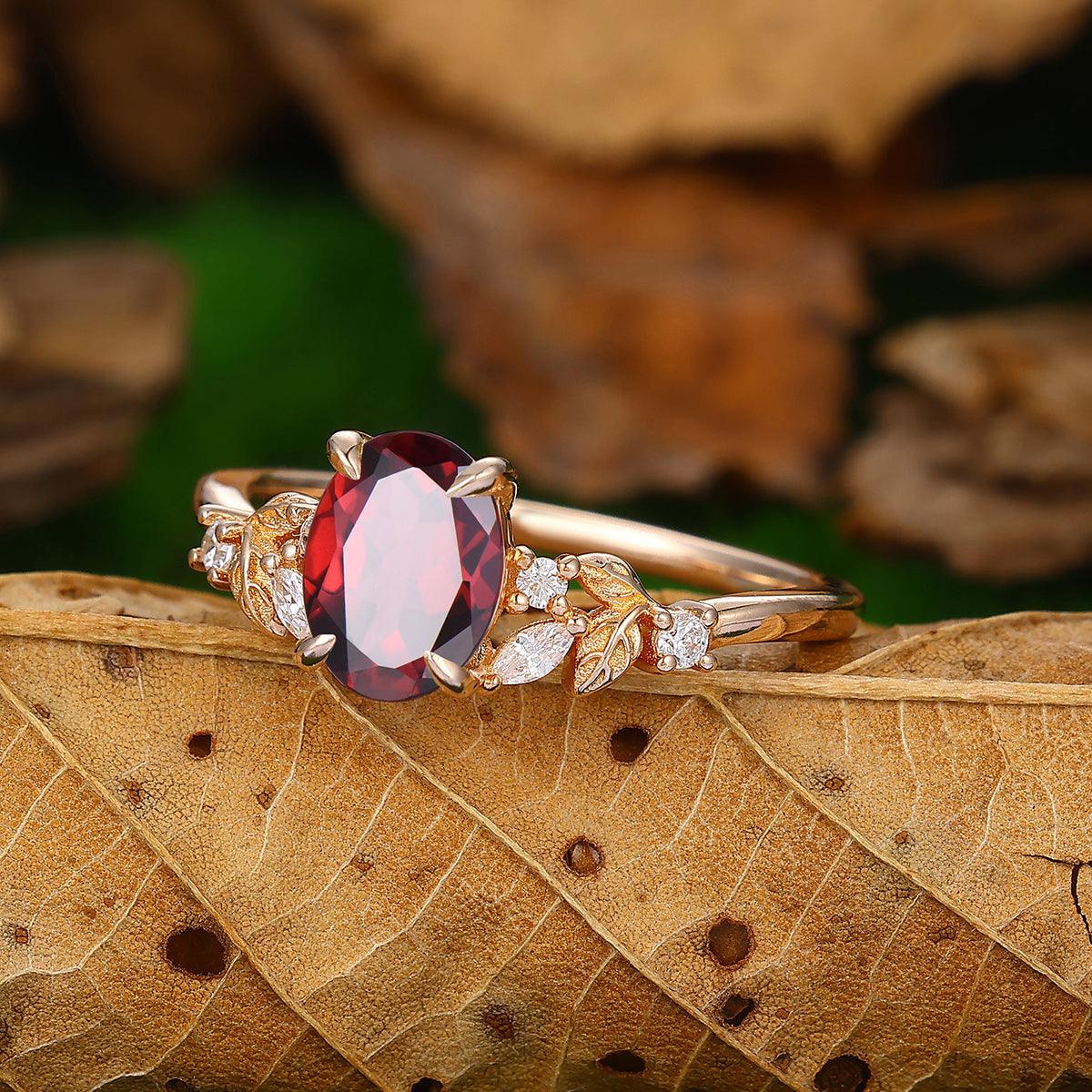 Art Deco Red Garnet Engagement Ring Vintage Red Garnet Wedding Ring good Antique Bridal Anniversary Ring Leaf Style Garnet Promise Ring For Women