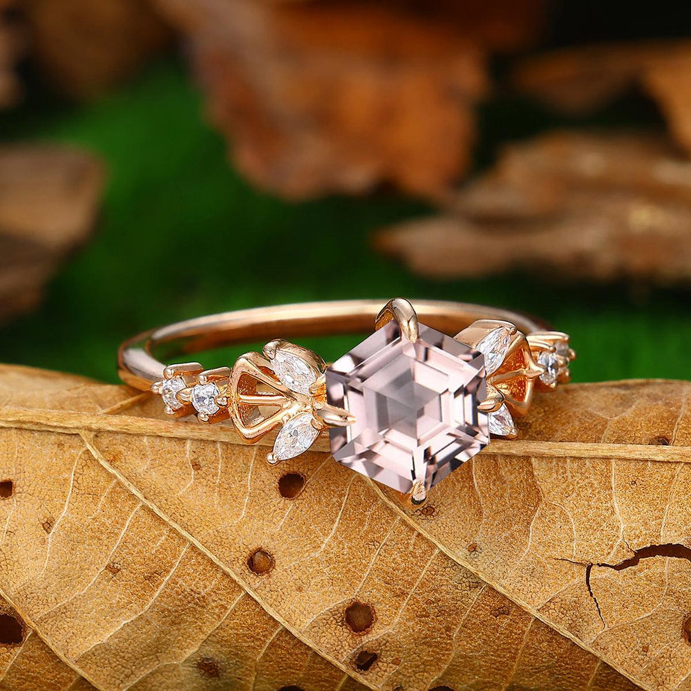 Vintage 1.7 CT Hexagon Cut Natural Pink Morganite Luxury Design Women Gift Sliver Ring - Esdomera