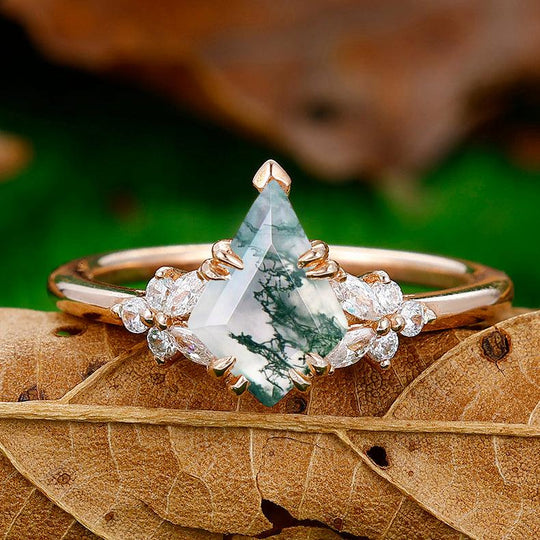 Vintage 1.8CT Kite Cut Natural Moss Agate Engagement Ring Women Fine Ring - Esdomera