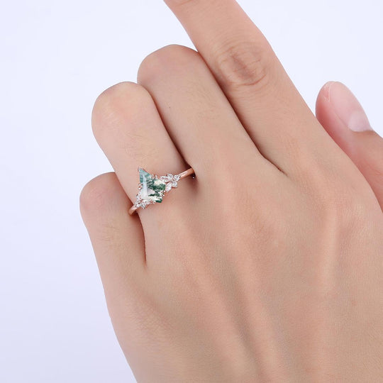 Vintage 1.8CT Kite Cut Natural Moss Agate Engagement Ring Women Fine Ring - Esdomera