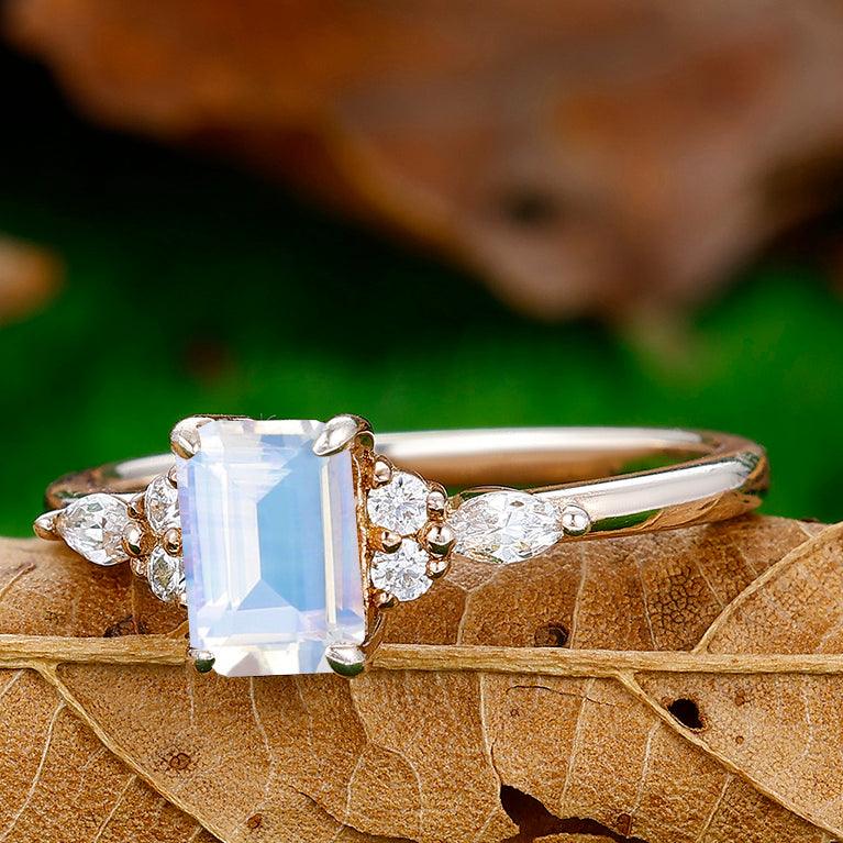 Vintage 1CT Emerald Cut Moonstone Engagement Bridal Ring - Esdomera