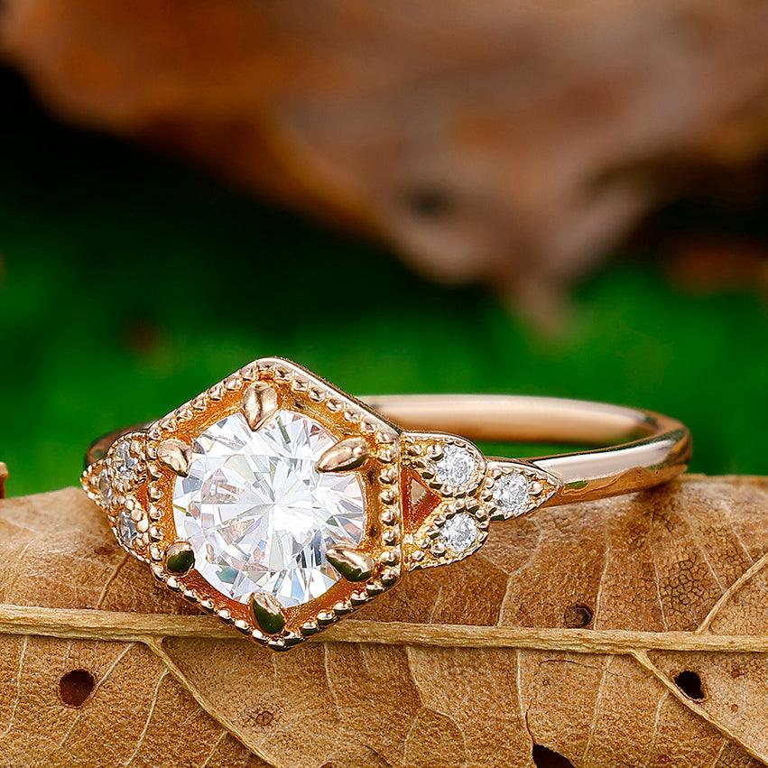 Vintage 1CT Round Cut Lab Grown Diamond 14K Gold Ring For Women Gift - Esdomera