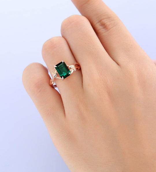 Vintage 2.5 carat Emerald Cut Emerald Engagement RIng Unique Promise Ring 14k Soild Gold - Esdomera
