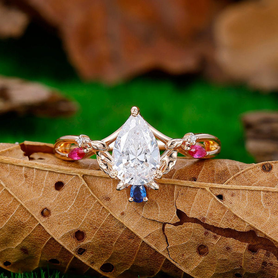 Vintage Art Deco Leaf Branch Moissanite Leaf Curved Engagement Ring - Esdomera