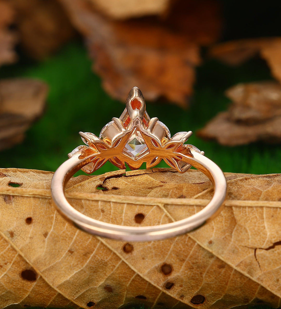 Vintage Kite Cut Moissanite 14k Rose Gold Prong Set Marquise Cut Diamond Ring - Esdomera
