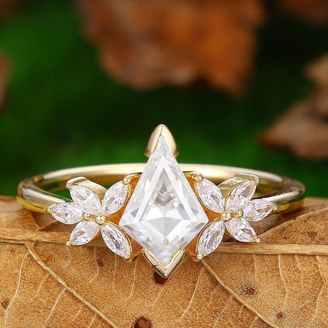 Vintage Kite Cut Moissanite 14k Rose Gold Prong Set Marquise Cut Diamond Ring - Esdomera