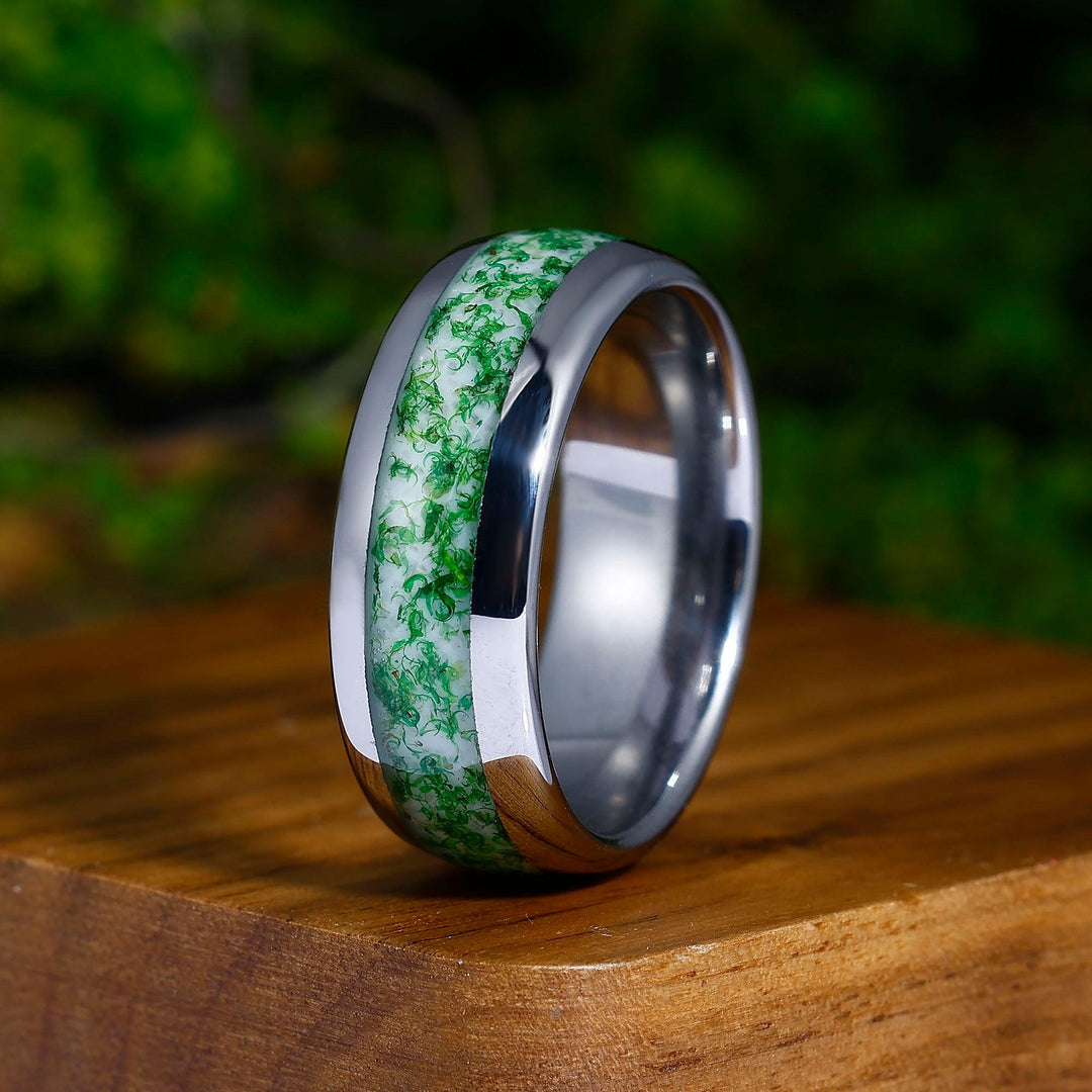 Vintage Kite Green Moss Agate Couples Ring His and Hers Wedding Band 925 Sterling Silver & Tungsten Matching Promise Ring - Esdomera