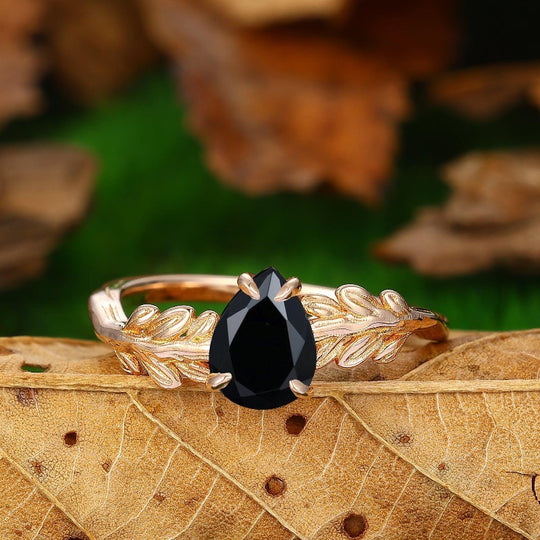 Vintage Nature Black Onyx Engagement Ring Emerald Cut 2.5 Carat Promise Ring Unique Stacking Ring - Esdomera