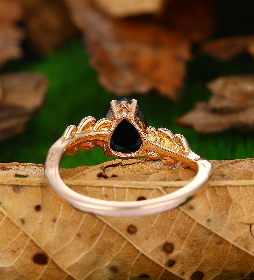 Vintage Nature Black Onyx Engagement Ring Emerald Cut 2.5 Carat Promise Ring Unique Stacking Ring - Esdomera