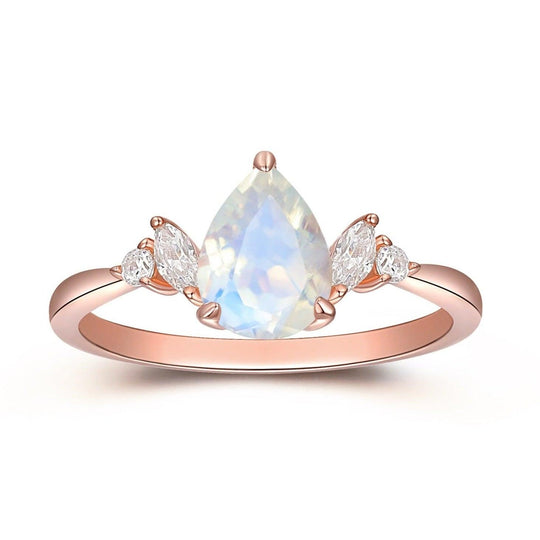Vintage Pear Shaped Moonstone Engagement Ring, Unique Teardrop Ring, Moissanite Ring for Women - Esdomera