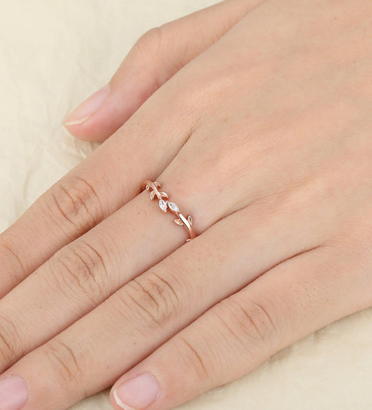 Wedding Leaf Moissanite Promise Bridal Ring Matching Band Ring - Esdomera