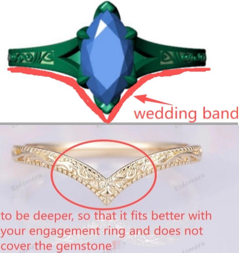 Custom Order - 14K White Gold V Shape Filigree-Embossed Wedding Band