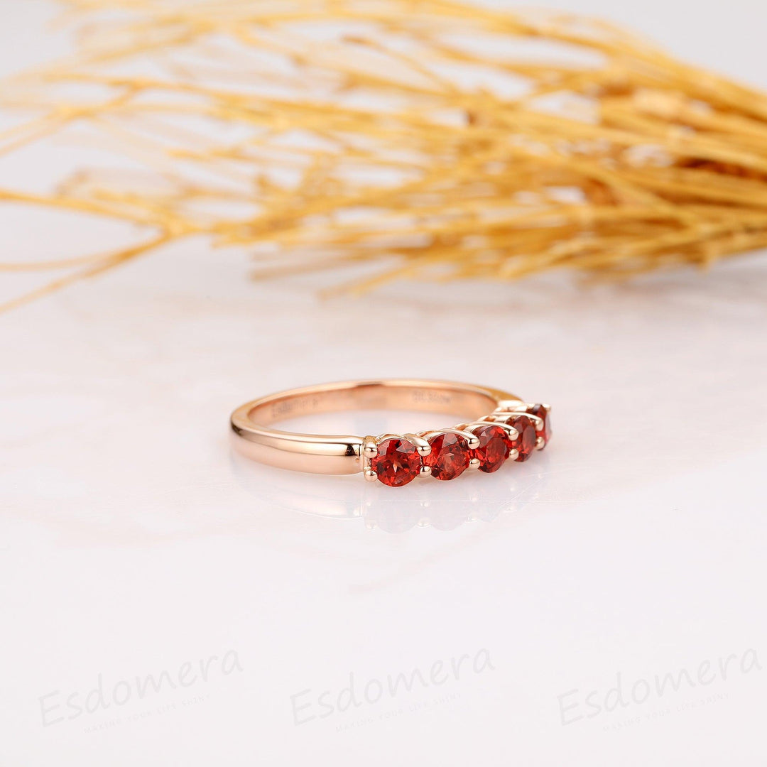 0.5ctw Round Cut Natural Red Garnet Ring, 14k Solid Yellow Gold Engagement Ring - Esdomera