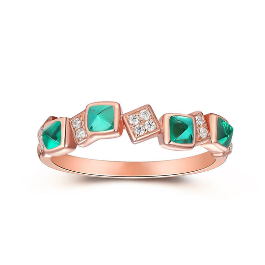 0.80CT Sugar Loaf Cut 3MM Emerald Ring Moissanite Half Eternity Ring - Esdomera