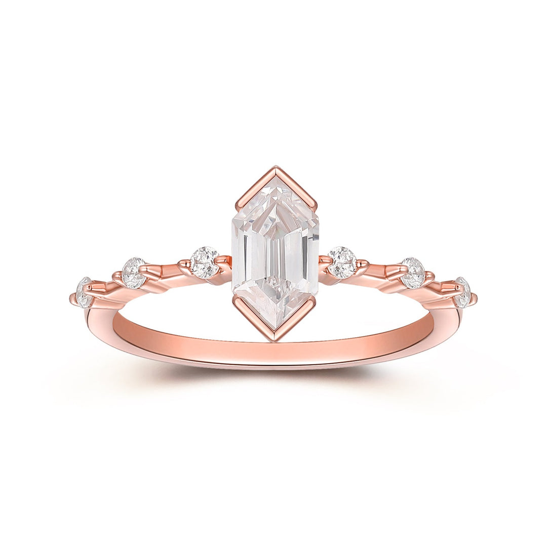 Elegant 1.10CT Hexagon Cut Moissanite Ring, Sparkling 14K Rose Gold Wedding Moisssanite, Anniversary Ring
