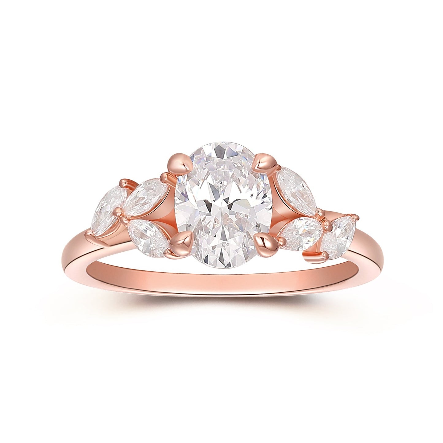 1.5CT Oval Cut Moissanite Wedding Ring, Marquise Moissanite Cluster Ring, 14K Rose Gold Bridal Ring For Women