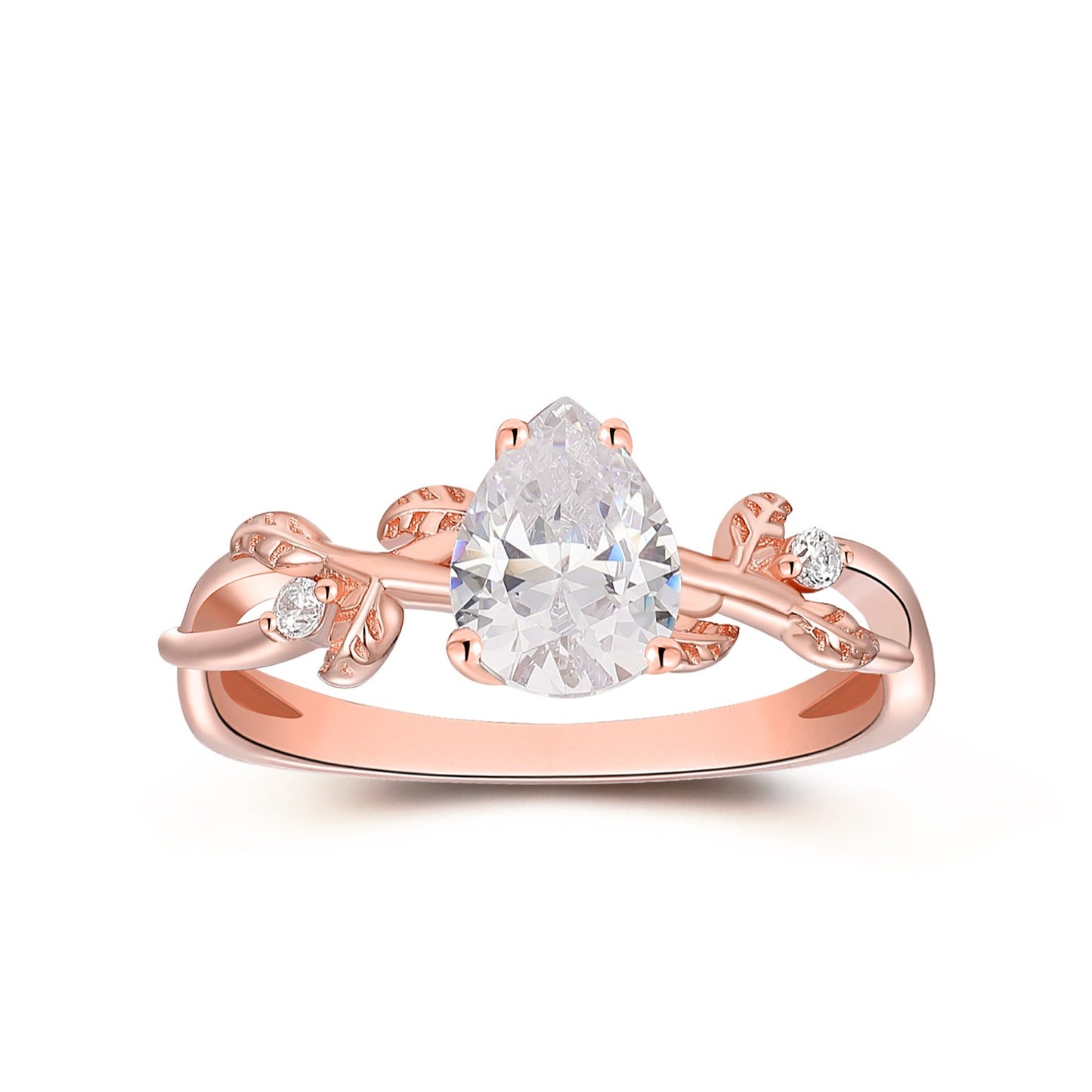 Art Deco Pear Cut 1.3CT Moissanite Engagement Ring, Leaf Vine Shaped Ring, Delicate Anniversary Ring, 14k Rose Gold Wedding Ring