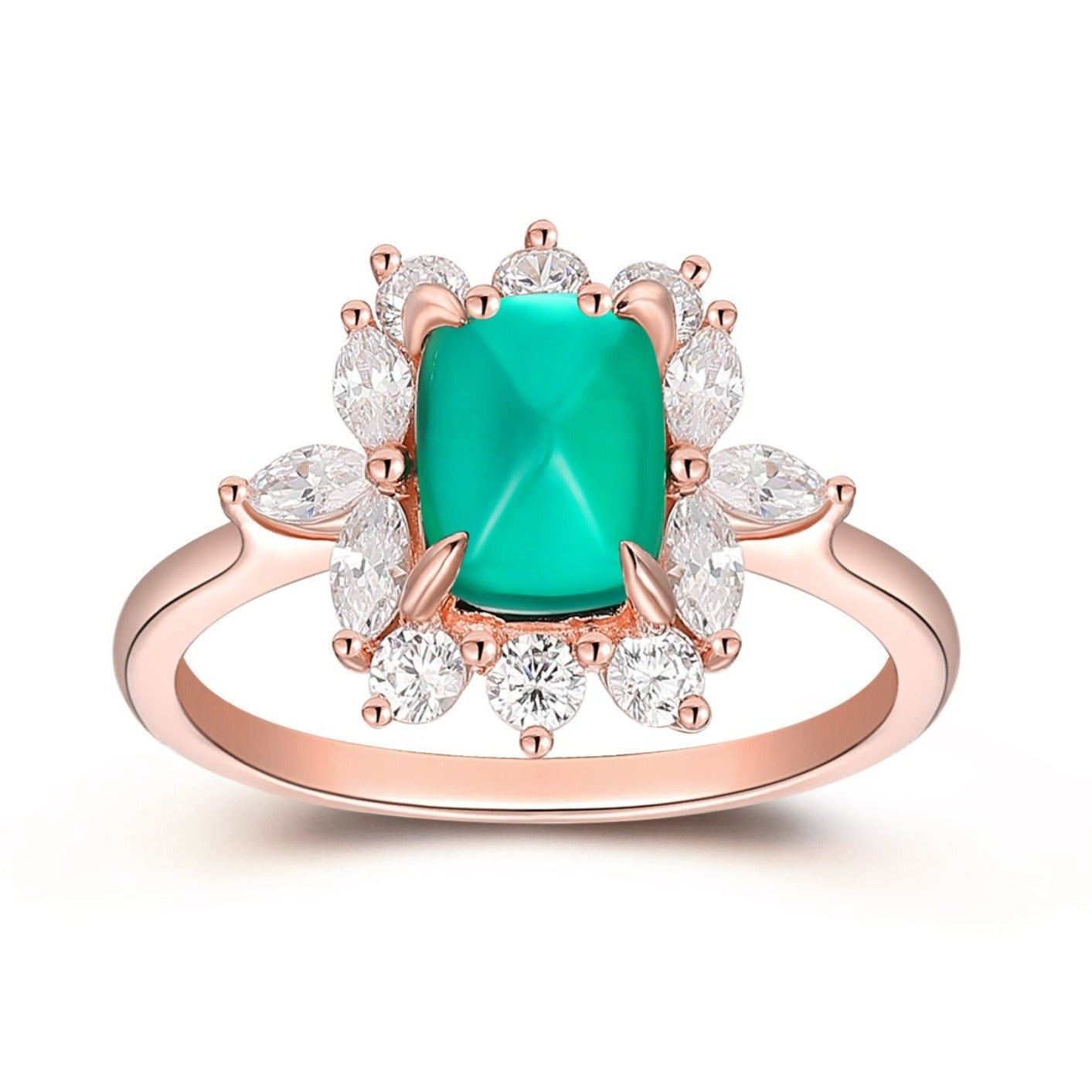 Vintage 1.80CT Long Cushion Sugar Load Cut Emerald Ring, Prong Set Ring, Moissanite Floral Halo Ring, Art Deco 14k Soild Gold Ring For Women