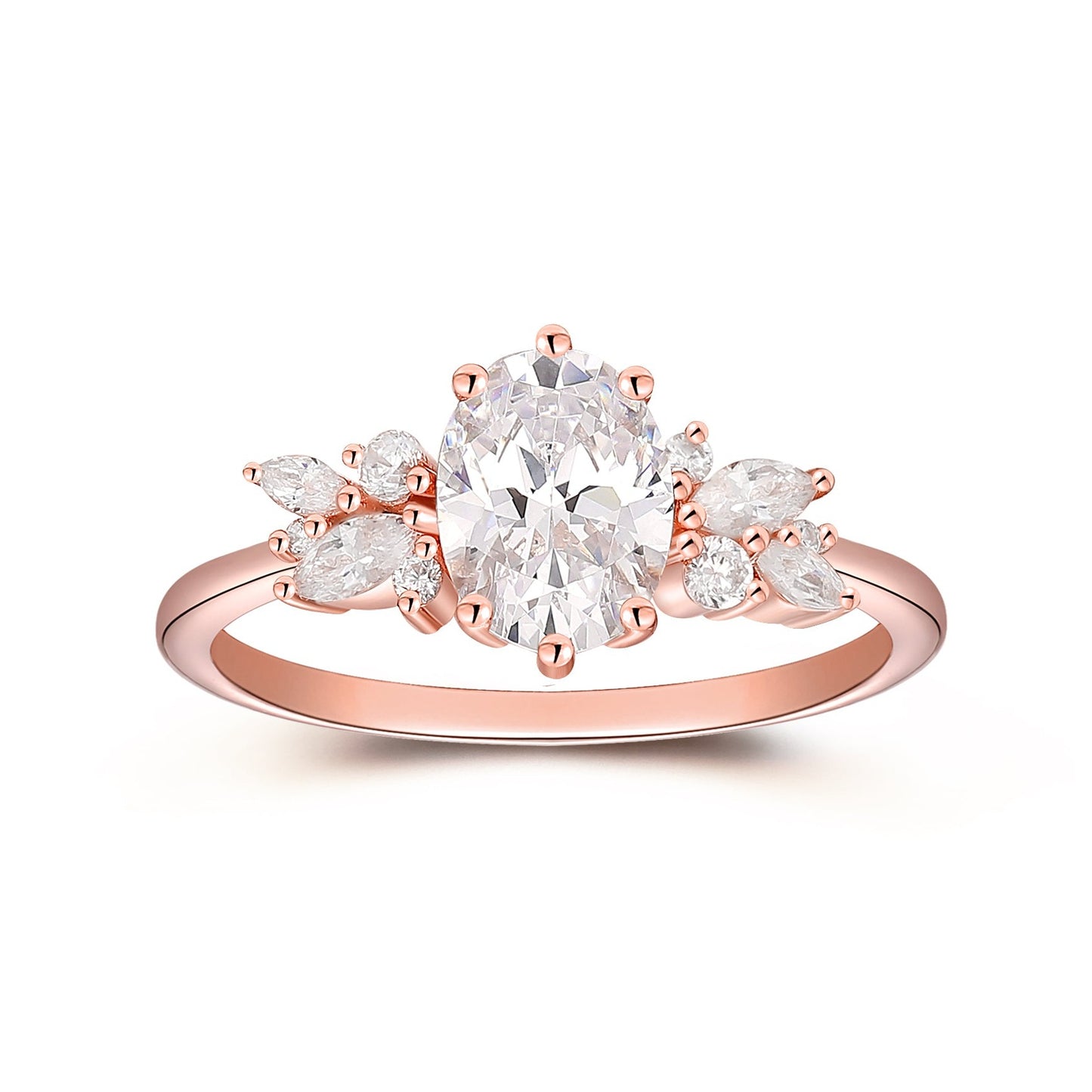 Art Deco 1.5CT Oval Cut Moissanite Wedding Ring, 14K Rose Gold Moissanite Engagement Ring For Women