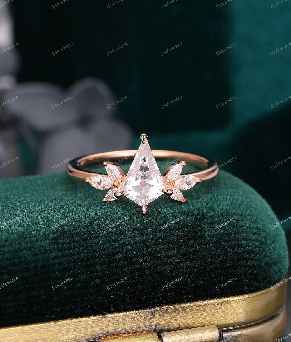 1.35ct Kite Shaped Moissanite Wedding Ring Marquise Moissanite Cluster Art Deco Engagement Ring - Esdomera