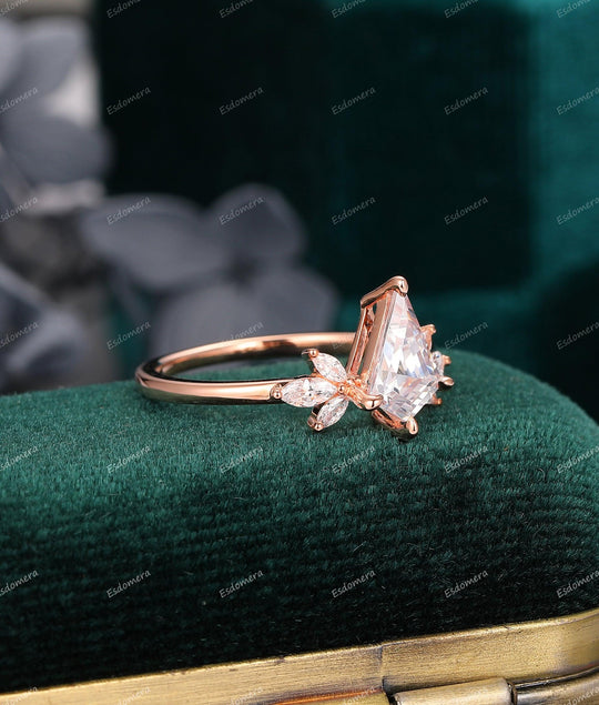 1.35ct Kite Shaped Moissanite Wedding Ring Marquise Moissanite Cluster Art Deco Engagement Ring - Esdomera